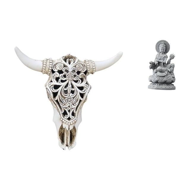 Escultura artística tribal de cabeza de toro para colgar en la pared y figura de Buda Guan Yin, artesanía Feng Shui para oficina, granja, dormitorio,