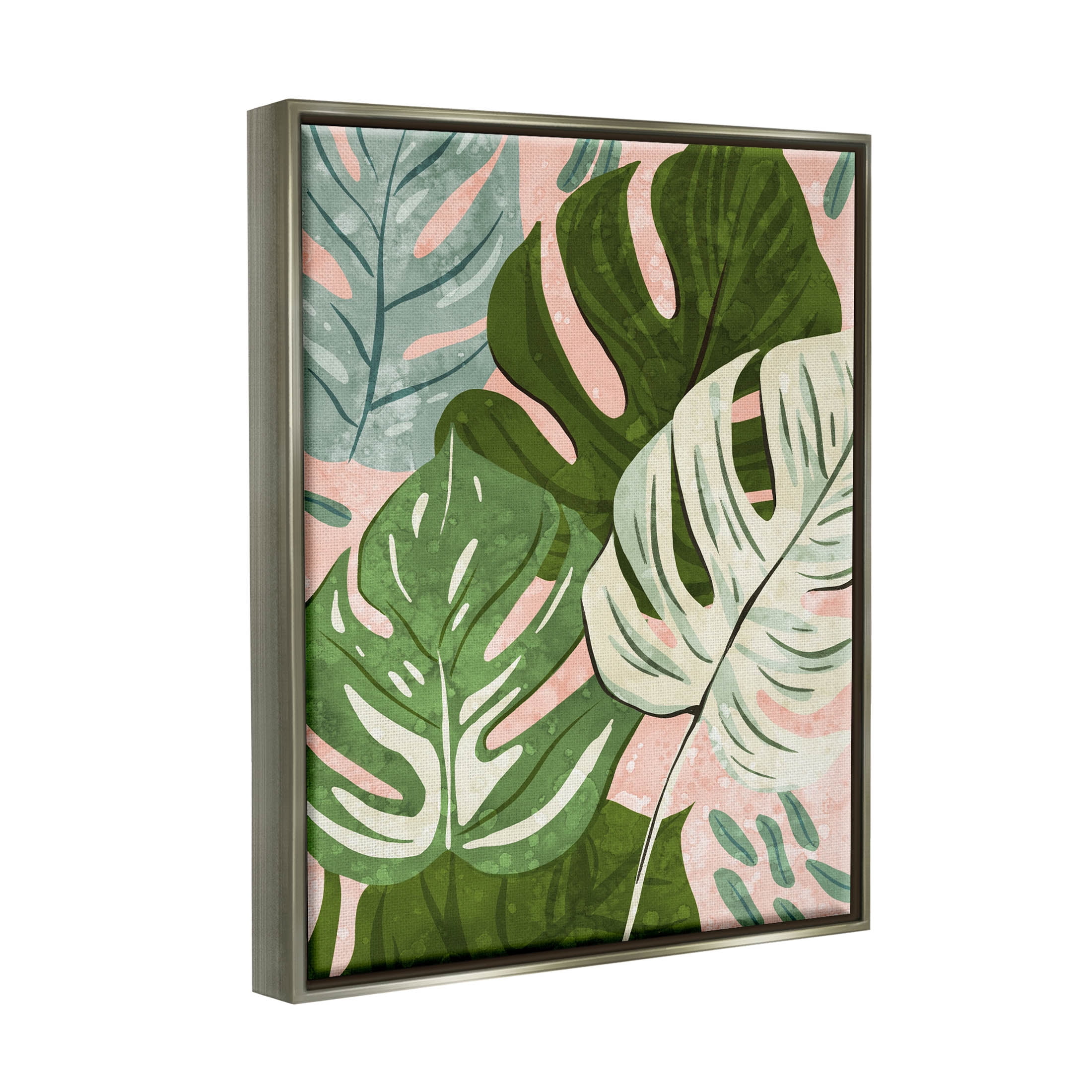 Layered Monstera Plant Leaves Botanical & Floral Graphic Art Luster Gray Framed Art Print Wall Art