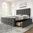 thumbnail image 1 of Full Size Upholstered Bed Frame with 4 Storage Drawers & Adjustable Headboard, Button Tufted Platform Bed with Wooden Slats Support, No Box Spring Needed, Bedroom Furniture, 1 of 8