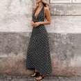 thumbnail image 5 of Tqcoqu Womens Deep V-Neck Polka Dot Print Halter Boho Long Maxi Dresses,Black Women's S-XXL, 5 of 10