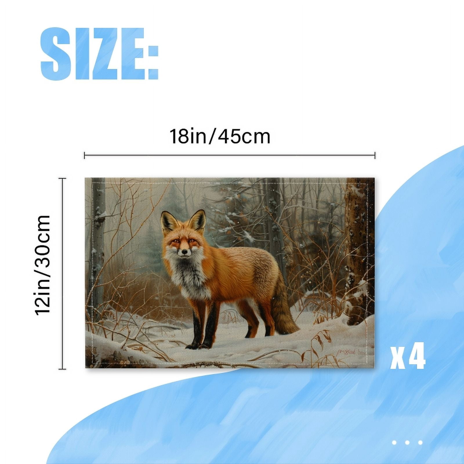BaHomeck placemats Set of 4 Red Fox Standing In The Snow Surrounded By Dense Forest Foliage Cotton Linen rectangle Placemats for Kitchen Dining Table Indoor,Outdoor,18*12inch