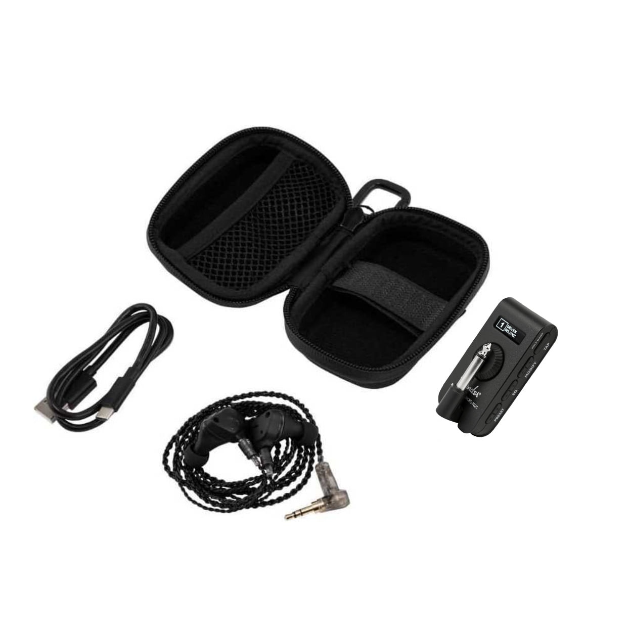 Fender Mustang Micro Plus Digital Amp 50 Amp and Effect Models and 100 Preset Slots (Black) Bundle with Case (2 Items)