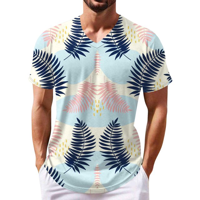 Summer Men's Popular T-shirt Printed V-neck Short Sleeved T-shirt 3XL