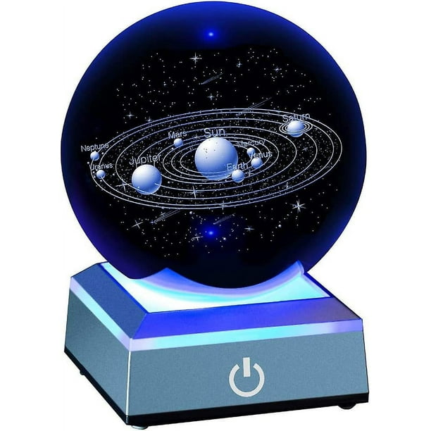 Modelo de Sistema Solar 3D TANGJMXG Bola de Cristal Holograma Grabado con Láser Base Iluminada