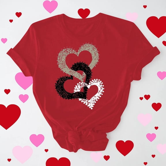 EchfiProm Shirts for Women Love Heart Valentine Day Graphic Tee Red Valentine Basic Cute Adults Tops