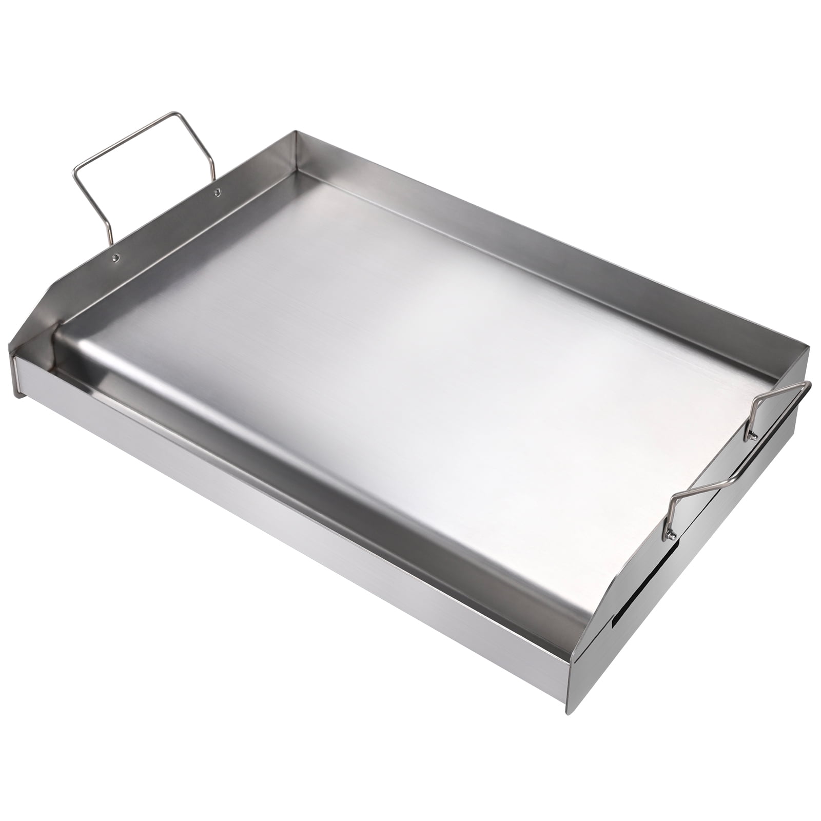 KFFKFF Cooktop Griddle, 23.5"x16" Pre-Treated Stainless Steel Griddle, Rectangular Dual Burner Griddle Pan, Non-Adhesive Family Pan Utensils with Handles and Oil Trench, for BBQ, Gas Grills, Silver