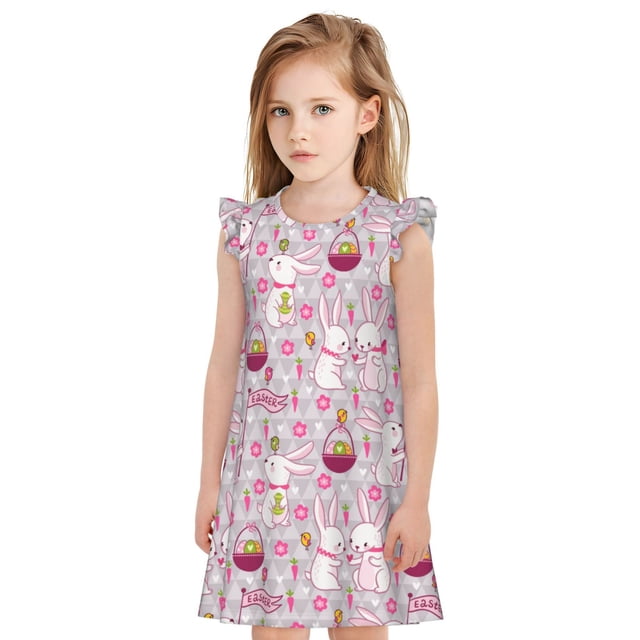 Vsdgher Chemises de Nuit Lapin de Pâques pour Filles Manches Courtes à Volants Robe de Nuit Pyjama pour Fête Pyjama-Moyen