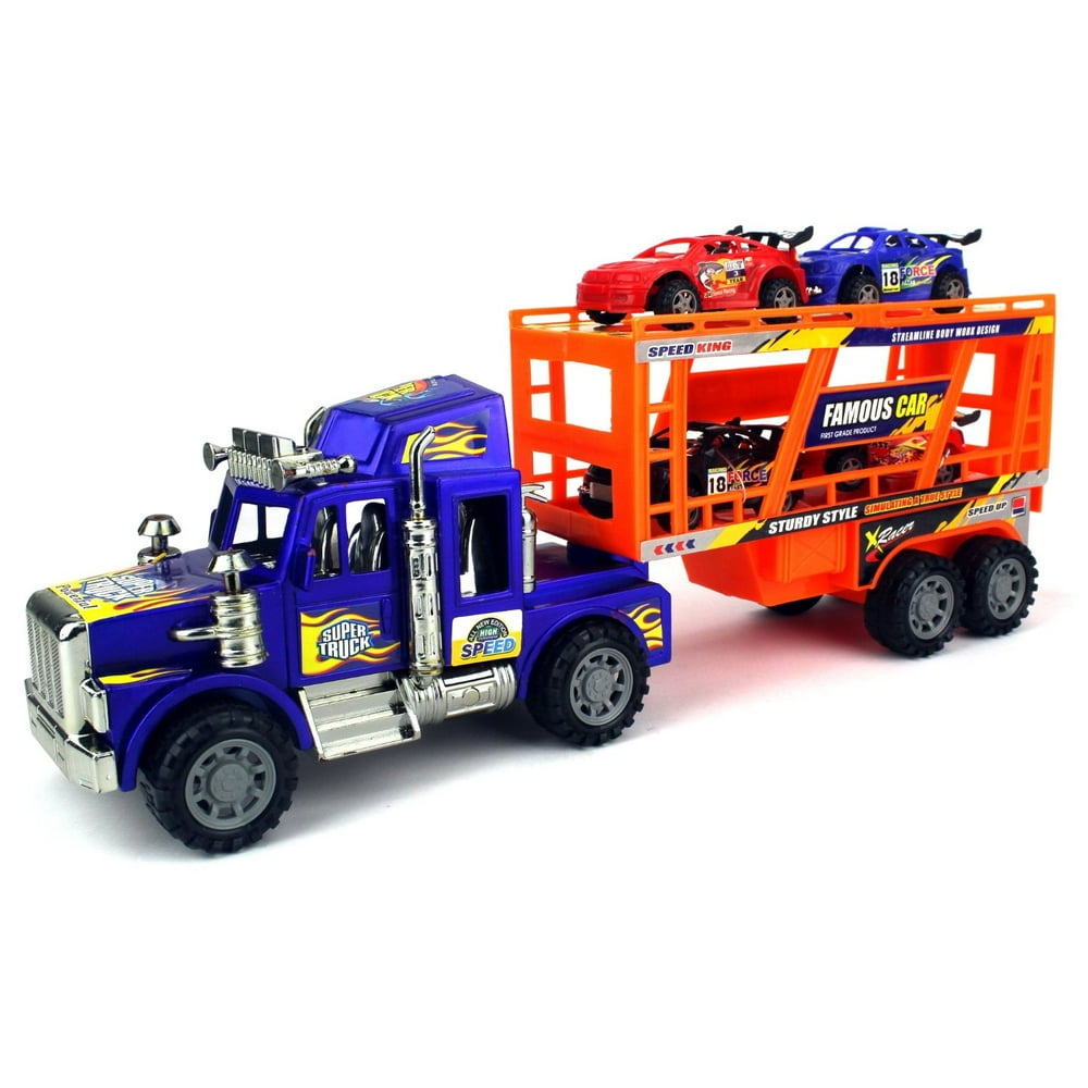 Super Truck Trailer Children's Friction Toy Truck Ready To Run w/ 4 Toy