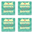 thumbnail image 1 of Saying Coaster Set of 4, Abstract Yellow Roof with a Heart and Bird Background, Square Hardboard Gloss Coasters, Standard Size, Pale Yellow Dark Coral, by Ambesonne, 1 of 2