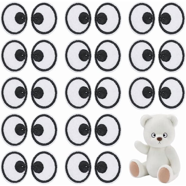 20 pares de parches de poliéster con forma de ojos en blanco y negro, bordados, para planchar, con dibujos de ojos, accesorios para disfraces, chaquetas, ropa y accesorios de bricolaje.