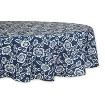 Nautical Blue Floral Print Outdoor Tablecloth, 60 Round