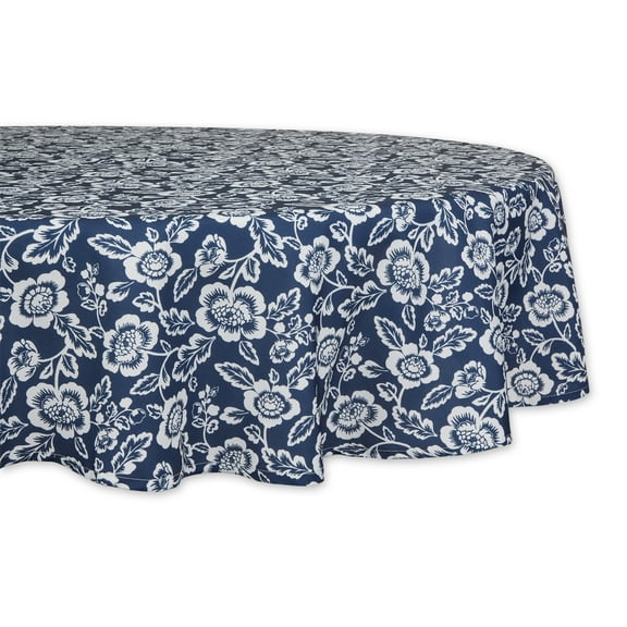 Nautical Blue Floral Print Outdoor Tablecloth, 60 Round