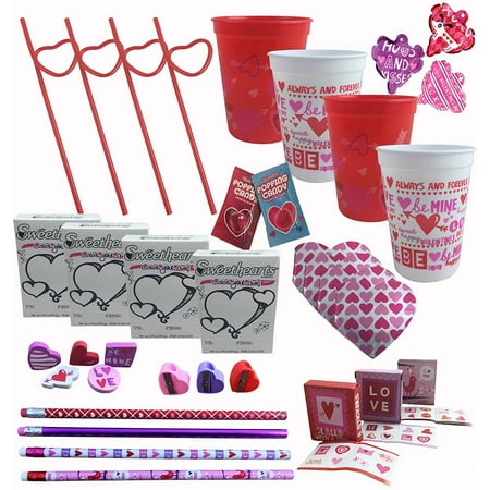 Party Gift Exchange Ideas Valentines Day Party Pre-Filled Favor Gift Cups For Kids Classroom Exchange - (Set of 4), (4) Pre-Filled Valentine's Day Favor Treat Cups wrapped in.., By Combined Brands ()