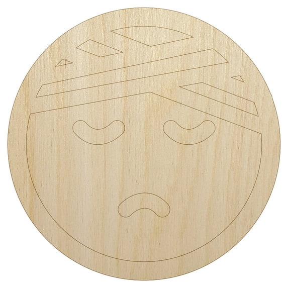 Sick Ill Face Hospital Bandage Emoticon Wood Shape Unfinished Piece Cutout Craft DIY Projects - 6.25 Inch Size - 1/8 Inch Thick