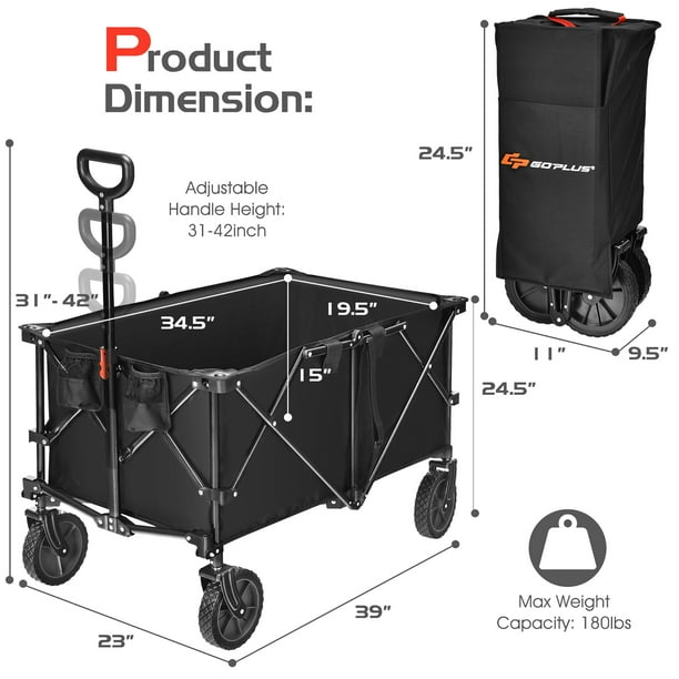   Basics Collapsible Folding Outdoor Utility Wagon with  Cover Bag, Black : Patio, Lawn & Garden