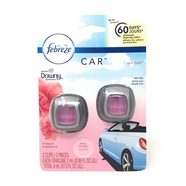 Ambientador Eliminador de Olores para Auto Febreze, aroma Downy April Fresh, paquete de 2 (Pack de 4)