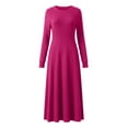 thumbnail image 4 of Byworldtasic Women's A Line Long Sleeve Casual Dress Round Neck Ribbed Knit Sweater Crewneck Midi Dresses, 4 of 7