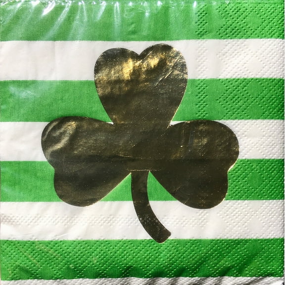 Evergreen 40ct, 3ply, Cocktail Napkin,Foil, Clover Leaf