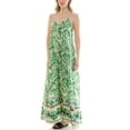 thumbnail image 4 of Tropical border print, full sweeping, satin maxi slip dress with built in shelf bra and pockets.,S-XL, 4 of 5