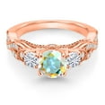 thumbnail image 2 of Gem Stone King 18K Rose Gold Plated Silver Mercury Mist Mystic Topaz and White Moissanite Engagement Ring for Women (1.47 Cttw, Gemstone, Round 6MM and 3MM, Size 9), 2 of 4
