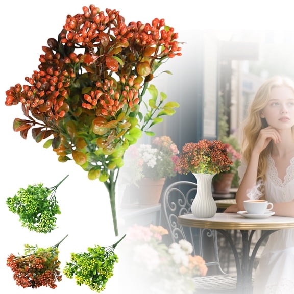 CHENjy Fall Artificial Mums, No Fade Artificial Flowers Outdoor Bundles, Plastic Fake Plants Greenery Shrubs for Porch Patio Garden Decoration, Green