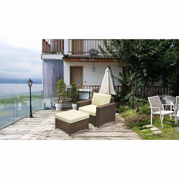 W Unlimited Studio Shine Patio Armchair and Ottoman Set in Dark Brown