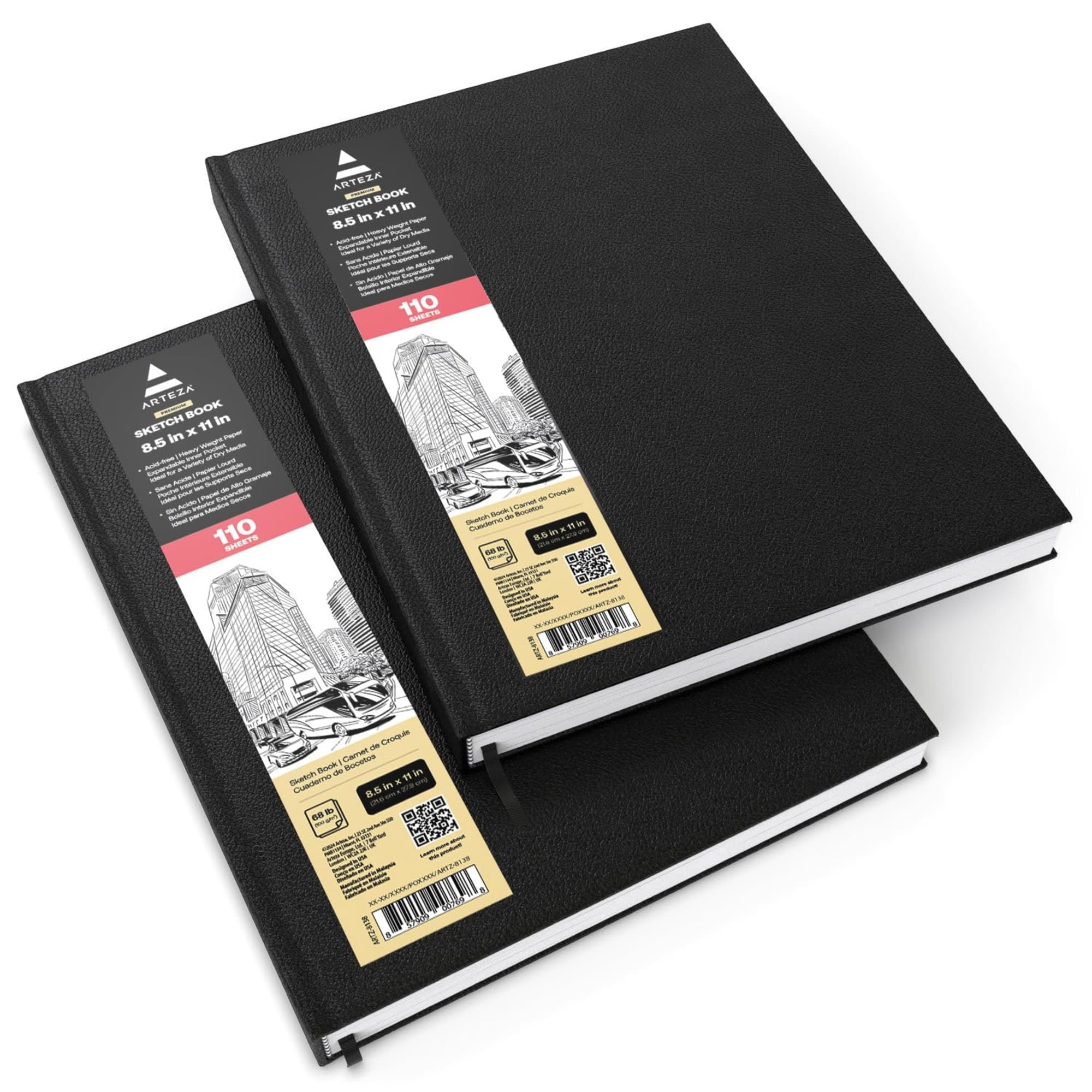 Arteza 8.5" x 11" Hardcover Sketchbook, 110 Pages, Set of 2