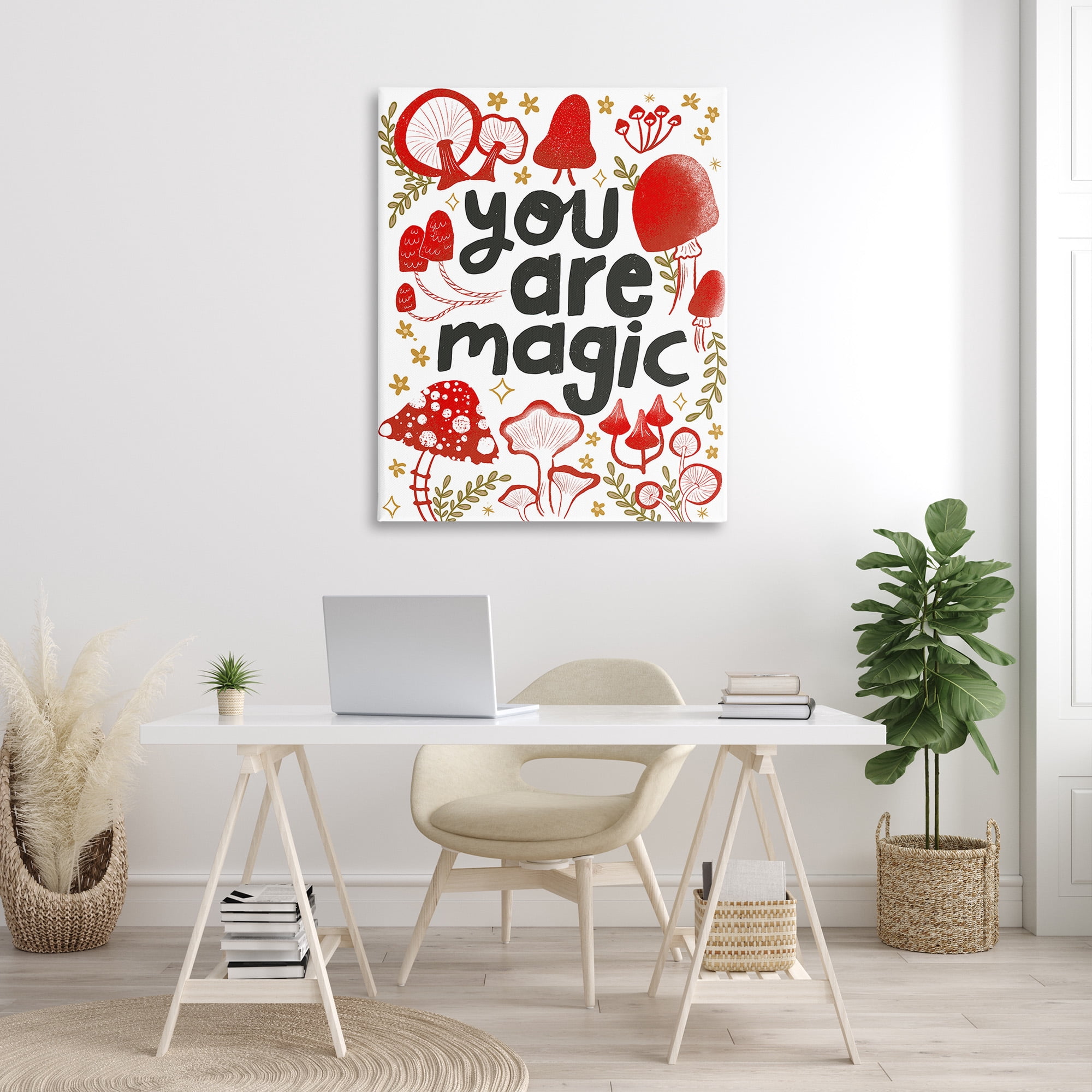 Stupell Industries Magic Phrase with Mushrooms Botanical & Floral Painting Gallery Wrapped Canvas Art Print Wall Art, 36 x 48