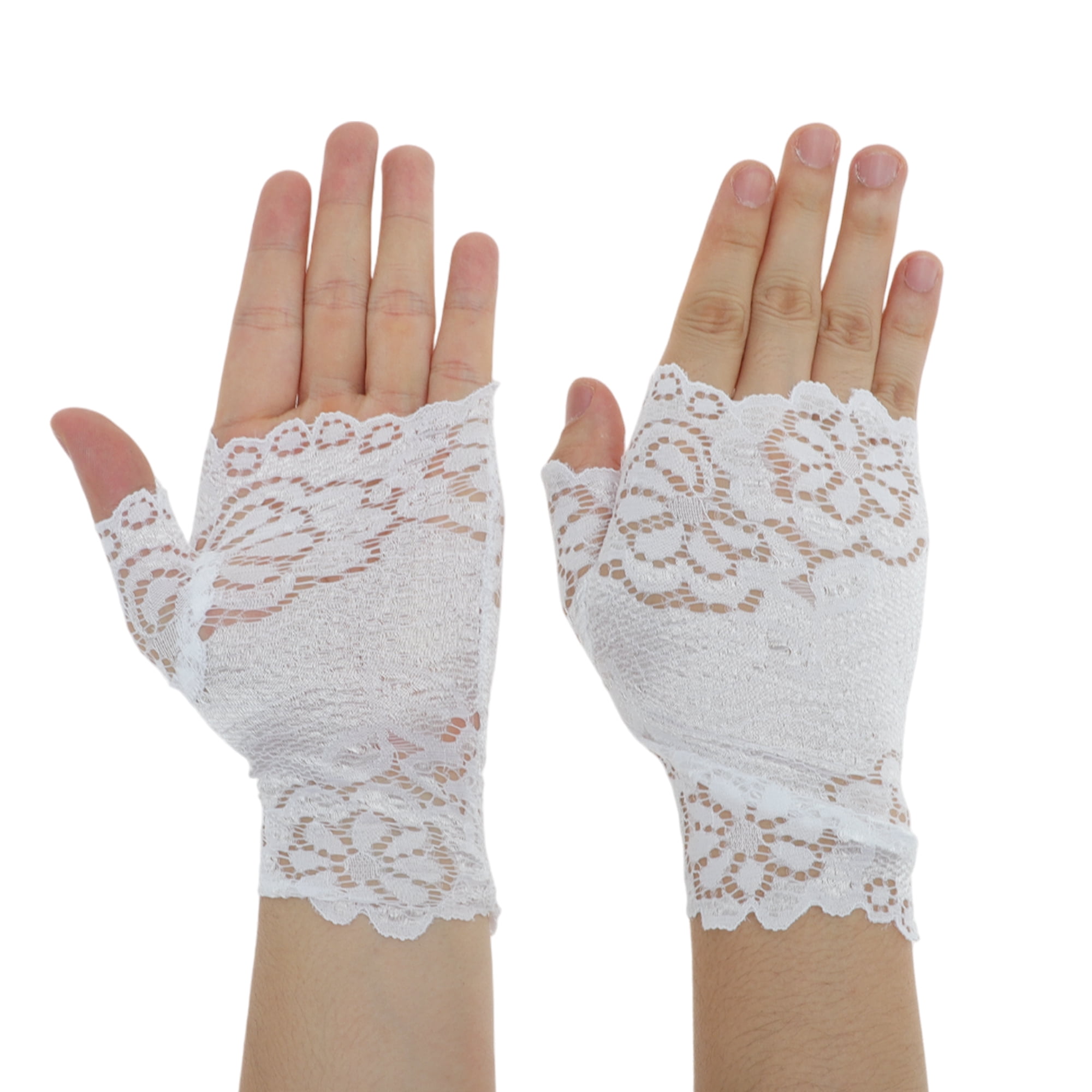 Unique Bargains Breathable Flower Half Finger Manicure Gloves 1 Pair White