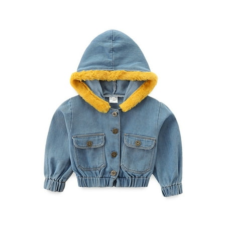 

Jacket for Girls Kids Toddler Baby Girls Autumn Winter Warm Cotton Long Sleeve Hooded Coat Jeans Jacket Clothes Girls Snow Board Coat