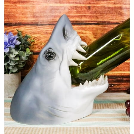 Ocean Marine Prehistoric Megalodon Shark Jaws and Teeth Wine Holder Caddy Statue