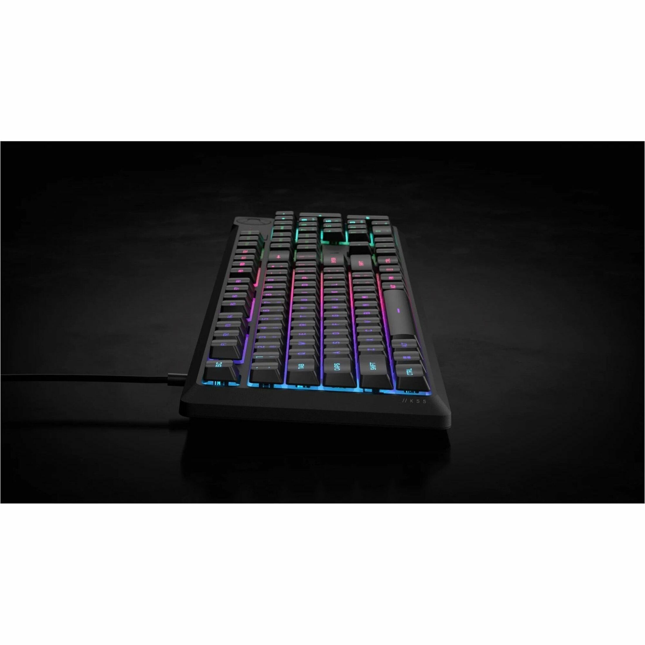 Corsair K55 CORE RGB Gaming Keyboard - Black - Cable Connectivity - Full-size - USB 2.0 Type A Interface - RGB LED - 110 Key(s) - Windows Lock Key, Brightness, Volume Control, Play/Pause, Multimedi...
