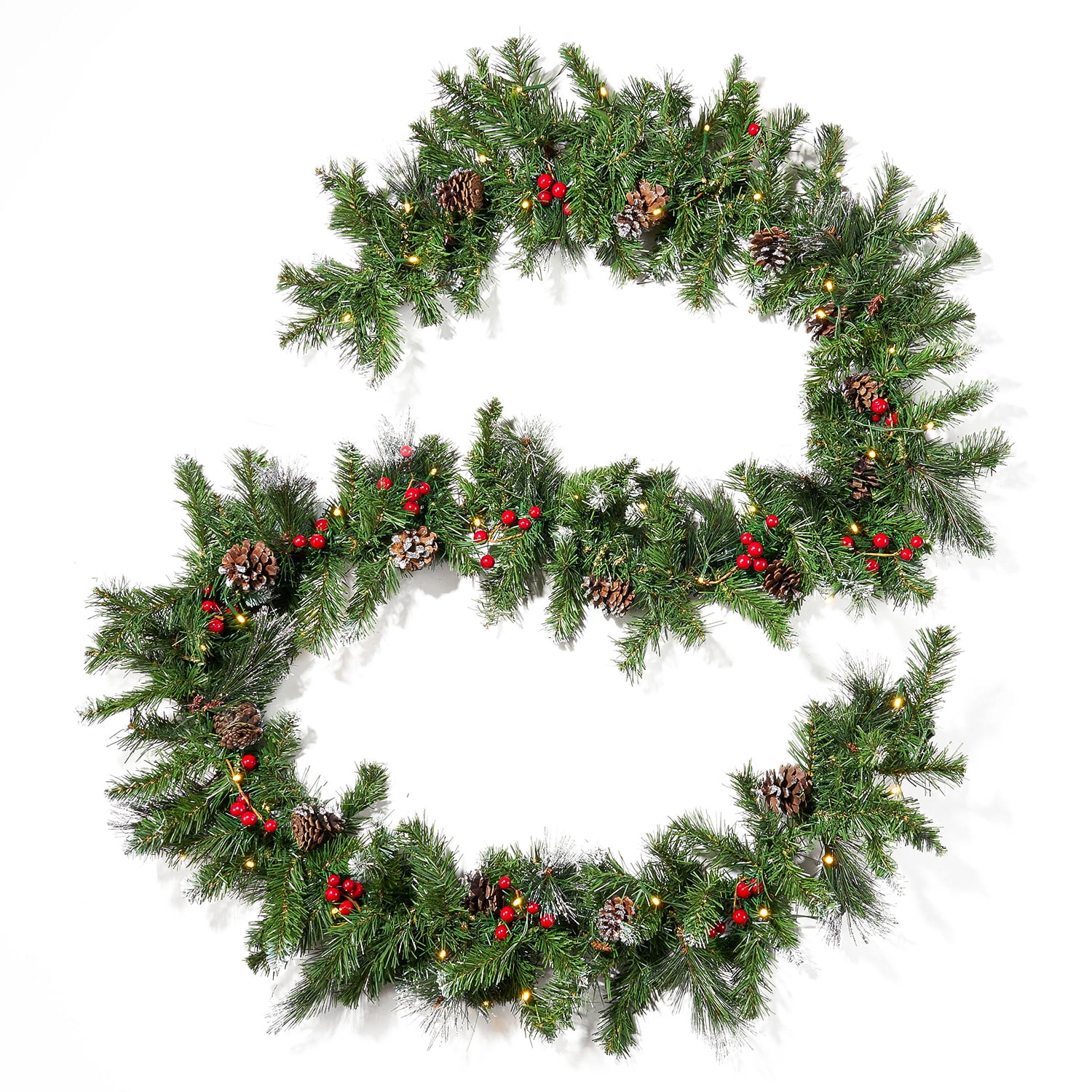Kepooman 9' X 10" Christmas Glitter Bristle Mixed Garland with Lights Artificial Christmas Garlands Wreath Garland with 80 Tips, Red Berries for Stairs Fireplaces Xmas (With LED Light), Green Kepooman 9' X 10" Christmas Glitter Bristle Mixed Garland with Lights Artificial Christmas Garlands Wreath Garland with 80 Tips, Red Berries for Stairs Fireplaces Xmas (With LED Light), Green