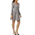 thumbnail image 4 of INSPIRE CHIC Women's Fall Square Neck Long Sleeves a-Line Plaids Dress M Pinks, 4 of 6