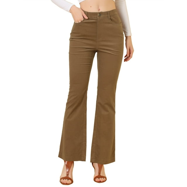 Pantalones Allegra K Pantalones acampanados de pana vintage Mujer Marrón M