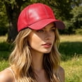 thumbnail image 4 of Adjustable Leather Peaked Cap, Unisex Classic Baseball Cap, Solid Color Outdoor Sun Shade Hat, Durable Wear Resistant Headwear for Outing Shopping Outdoor Activity Retro Fashion Casual Cap,RD1, 4 of 9