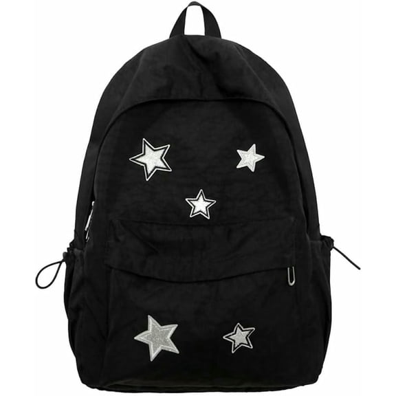 KALAKALA Cute Y2K Aesthetic Backpack Stars Pattern Preppy Backpack Laptop Backpack Back to College Supplies (Black,One Size)