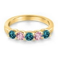 thumbnail image 3 of Gem Stone King 18K Yellow Gold Plated Silver London Blue Topaz and Pink Lab Grown Diamond Wedding-Bands Ring for Women | 1.02 Cttw | Round 3.5MM | Gemstone November Birthstone | Size 6, 3 of 6