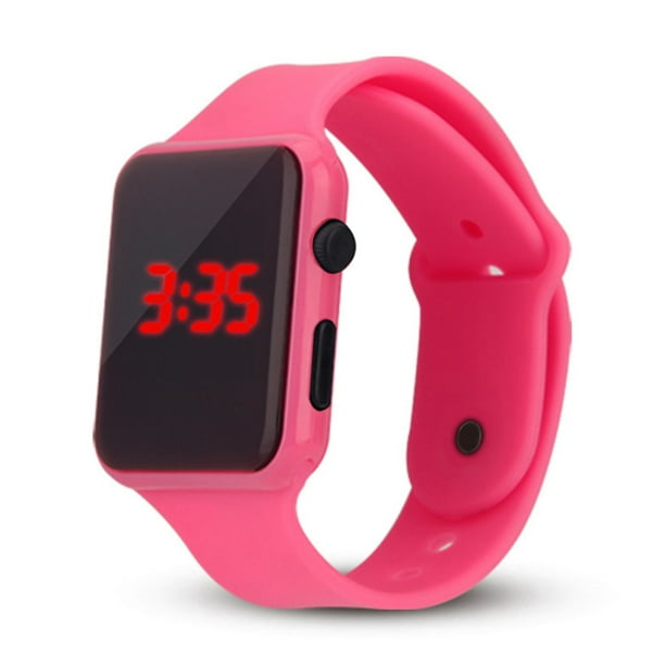 Men Women LED Digital Watch Year Month Date 24 Hour Display Square Kid Sports Wristwatch Pink
