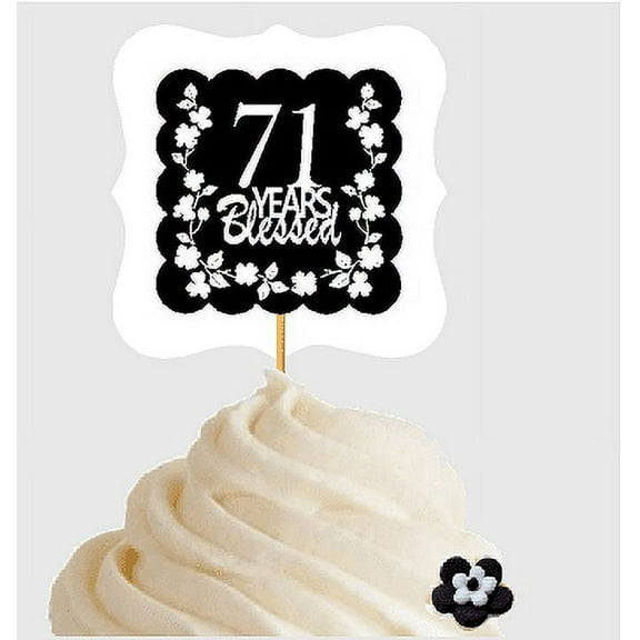 71st Birthday / Anniversary Blessed Cupcake Decoration Toppers Picks -12ct