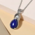 thumbnail image 4 of Stainless Steel 925 Sterling Silver Platinum Lapis Lazuli and White Topaz Pendant Necklace Delicate Jewelry Size 20" Unique Women Valentines Day  Birthday Christmas Gifts, 4 of 6