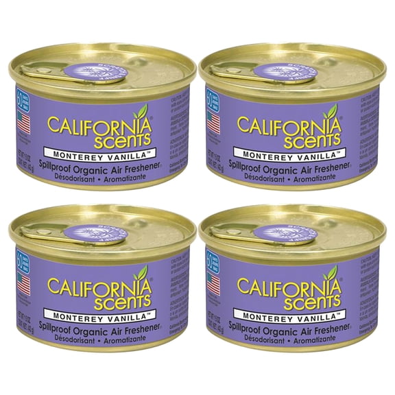 California Scents Car Air Freshener Monterey Vanilla Organic Spill Proof Can New (4-Pack)