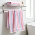 thumbnail image 5 of 1pc Stripe Cotton Towels for Bathroom, Large 27 x 13 Inch, Soft and Absorbent Hand Dry Towels, Home Soft Towel for Hotel, Bath, Pink, 5 of 6