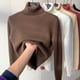 thumbnail image 5 of Suéter de cuello alto para mujer, top de otoño e invierno con forro polar engrosado en el interior, camisa de manga larga negra para mujer, 5 of 5