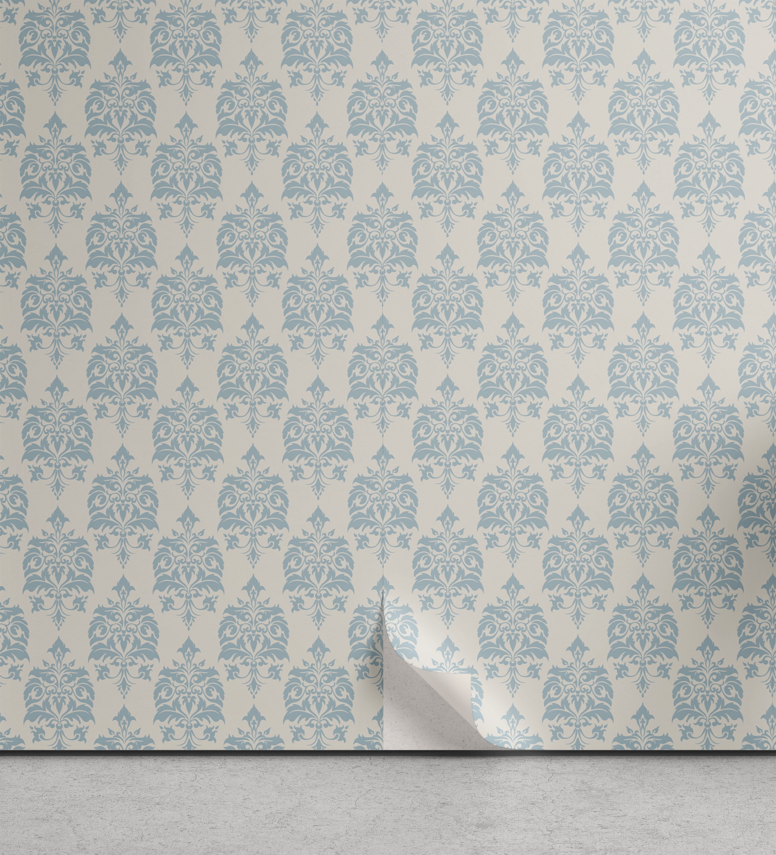 Damask Peel & Stick Wallpaper, Classic Traditional Curly Floral Repeated Forms in Soft Color