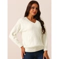 thumbnail image 2 of DARING DIVA V Neck Long Sleeve Sweater Casual Loose Chunky Pullover XL Beige, 2 of 5