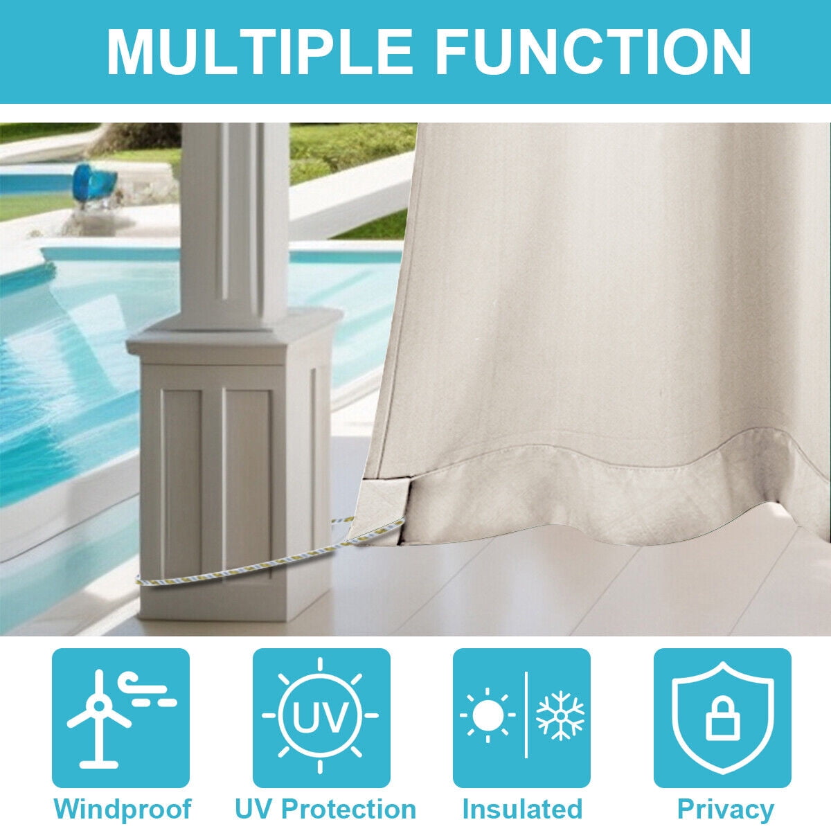 JIAN YA NA Outdoor Curtains for Patio - Blackout Waterproof Outside Curtains for Porch Pavilion Gazebo (2 Panel, 52 inx84in ,Creamy Beige)