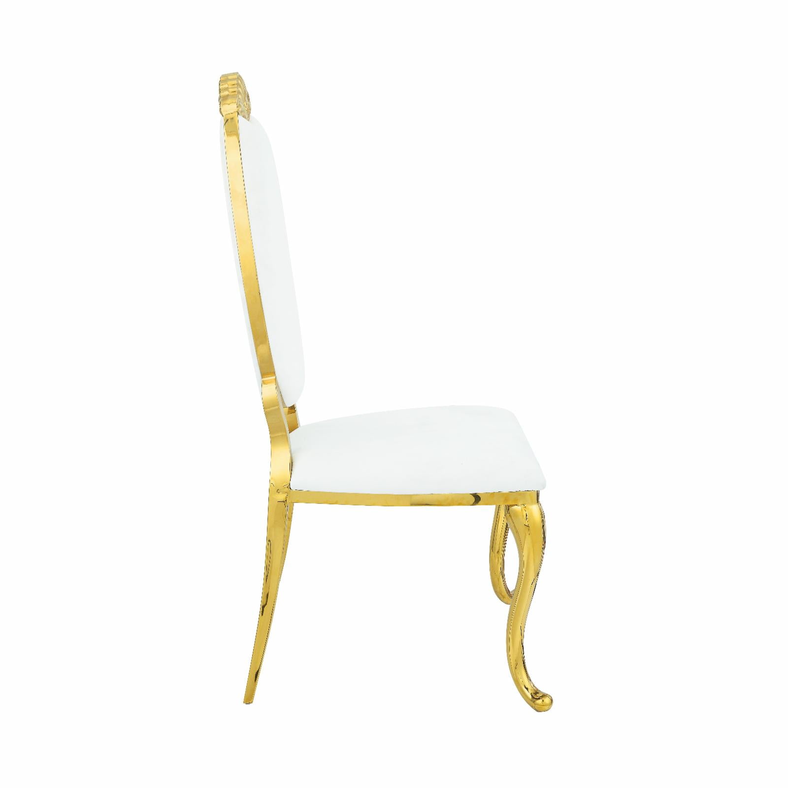ACME Fallon Side Chair(Set-2) in White PU & Mirroed Gold Finish