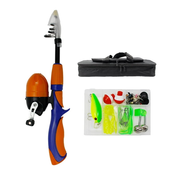 Portable Fishing Pole Child Fishing Rod and Reel Combos with Fishing Travel  Tote Orange 