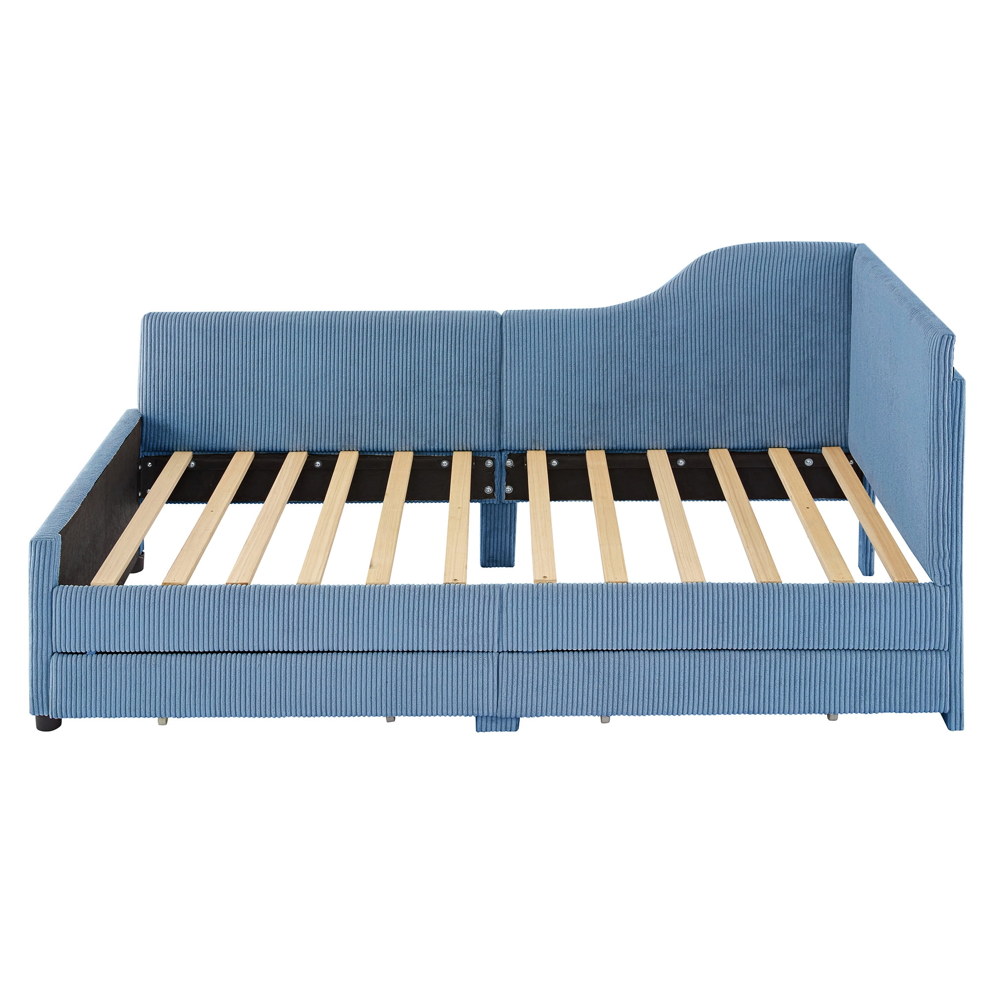 Euroco Upholstered Twin Size Daybed, Sofa Bed with 2 Drawers for Living Room, Blue